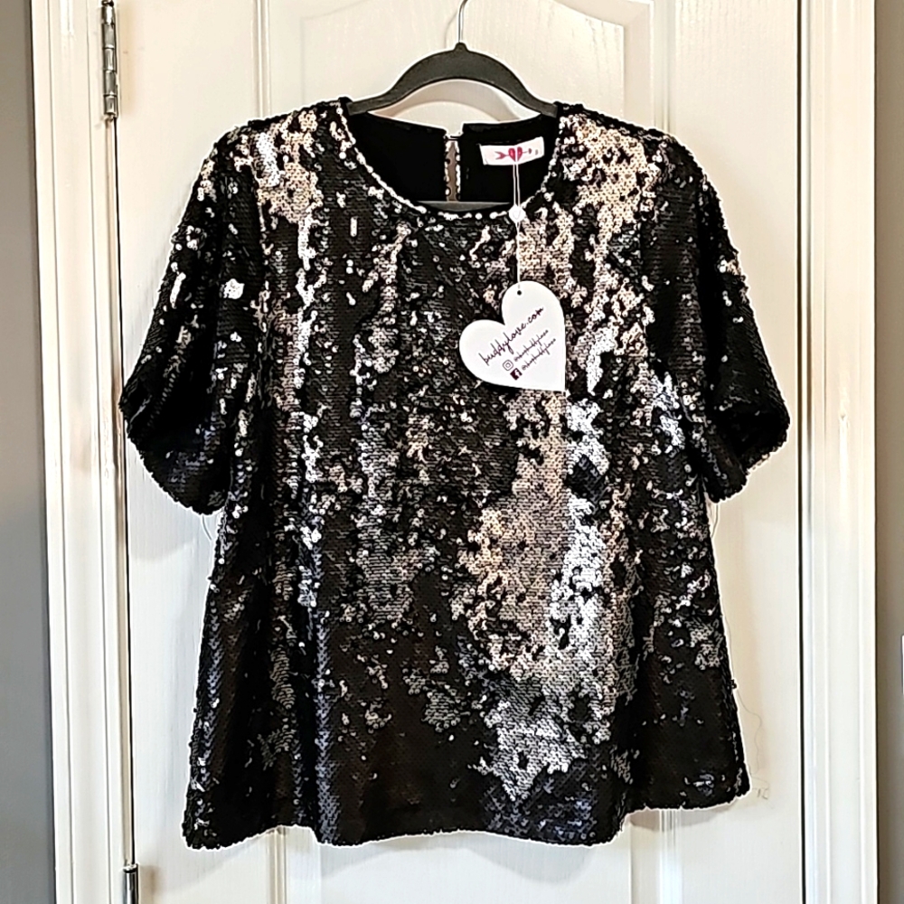 BUDDY LOVE BLANCHE SEQUIN SHORT SLEEVE TOP - SMOKE